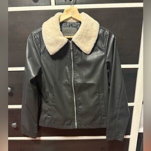 Cavalini Leather Jacket with Cream Fur Collar